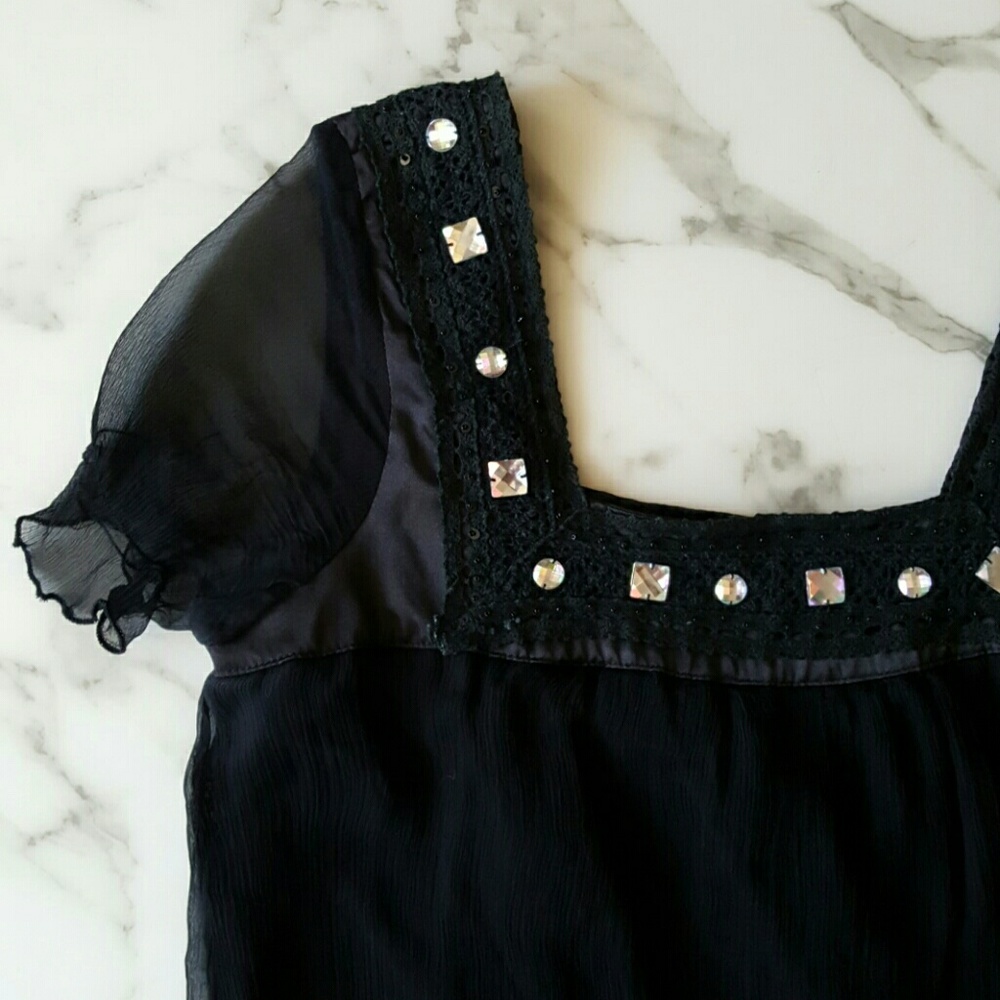 Rosa Rose Semi Sheer Black Top